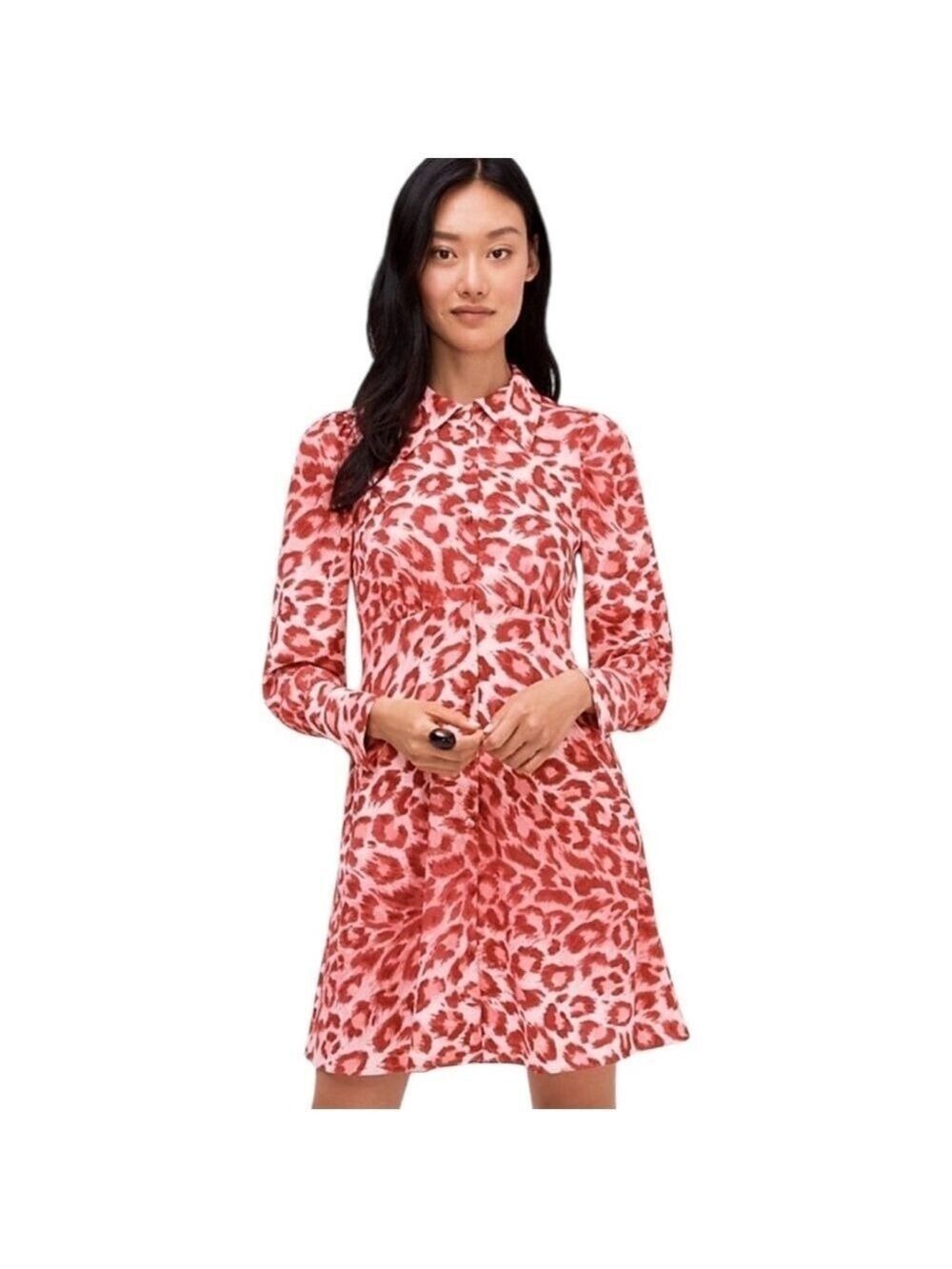 Kate Spade Panthera Animal Print Shirt Dress Mini Dress Pink Soft Coral Size 2